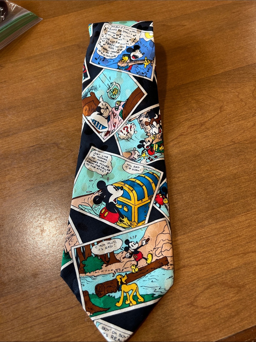 Disney Mickey Comic Strip Tie in Black, Turquoise, Yellow, Red, Cream